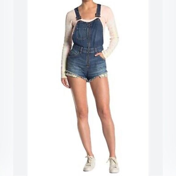 Free People Sunkissed Denim Overall Shorts Size 4 - Picture 1 of 10
